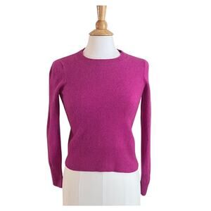 J. Crew Fuchsia / Pink Cashmere Long Sleeve Crew Neck Classic Fit Sweater, XXS